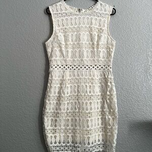 Lulu's Eyelet Lace Sheath Bodycon Dress Fringed Hem Lined White Size Large